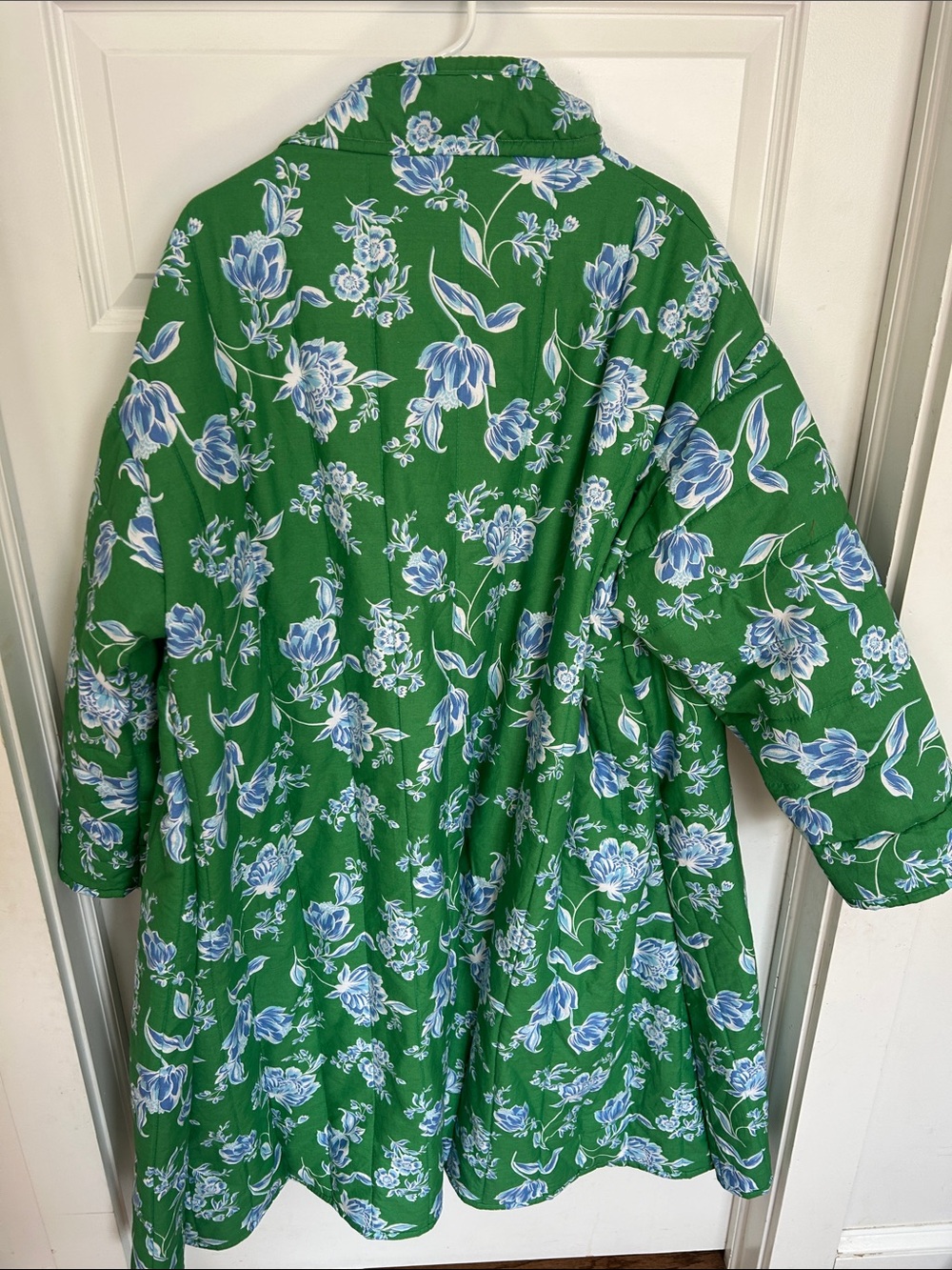 Handmade Quilt Jacket Green Floral Quilted Coat with Blue Flower Draper James - Picture 4 of 5